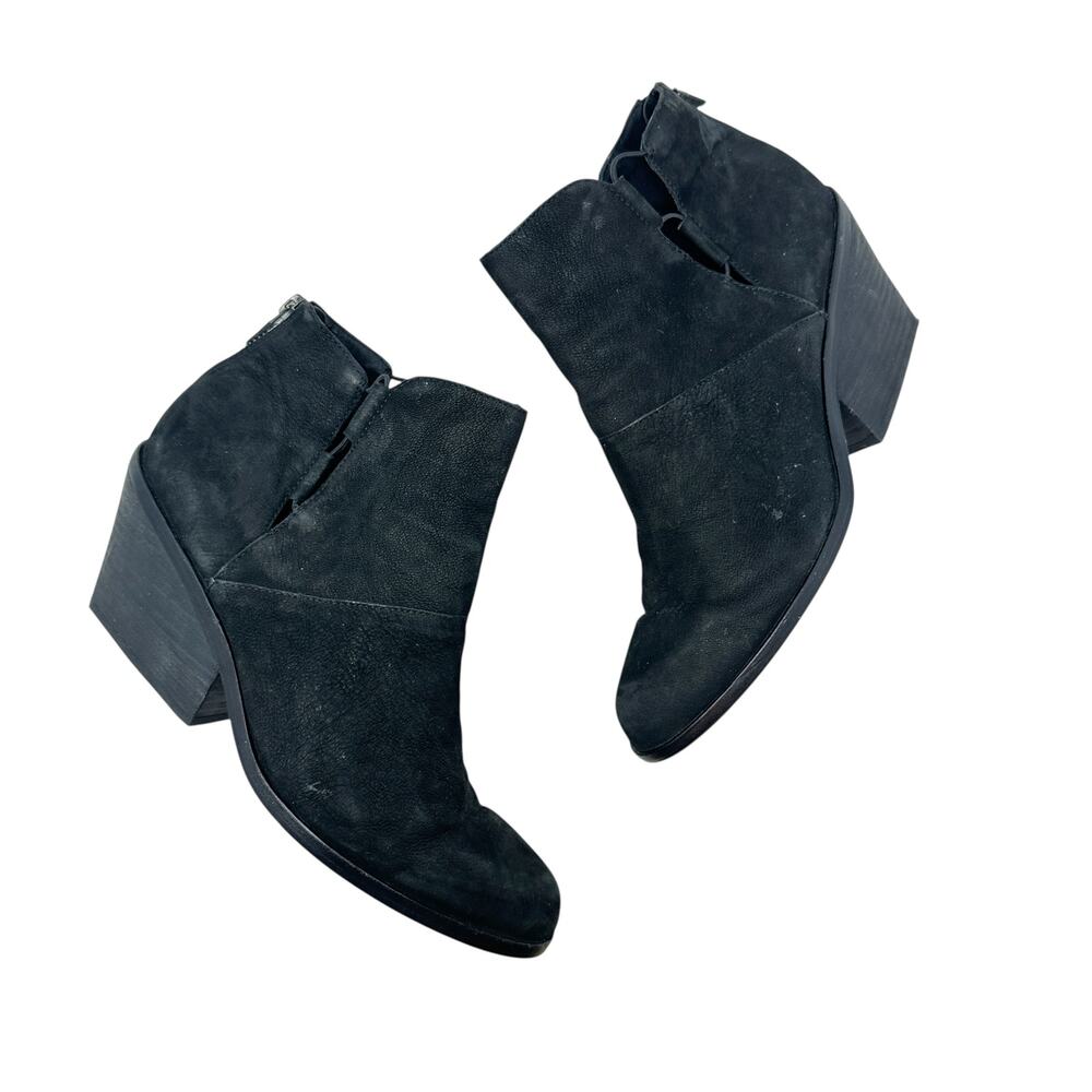 Eileen Fisher Tote Bootie Boot Heeled Suede Lace-Up Cut Out Black Size 9.5